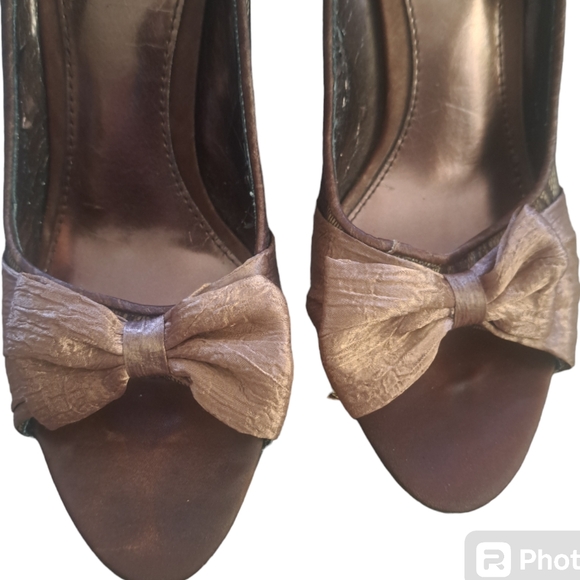 Rampage Lace Bronze Peep Toe Pumps Heels - Picture 3 of 10